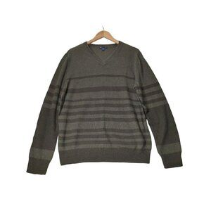 Gap‎ Pullover Sweater Mens Large Green Stripe V Neck Cotton Blend
